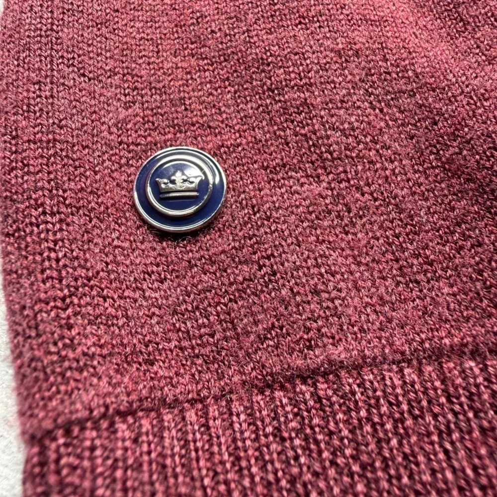 Peter Millar Crown Crafted Mens Large Burgundy Merino Wool V-Neck Sweater